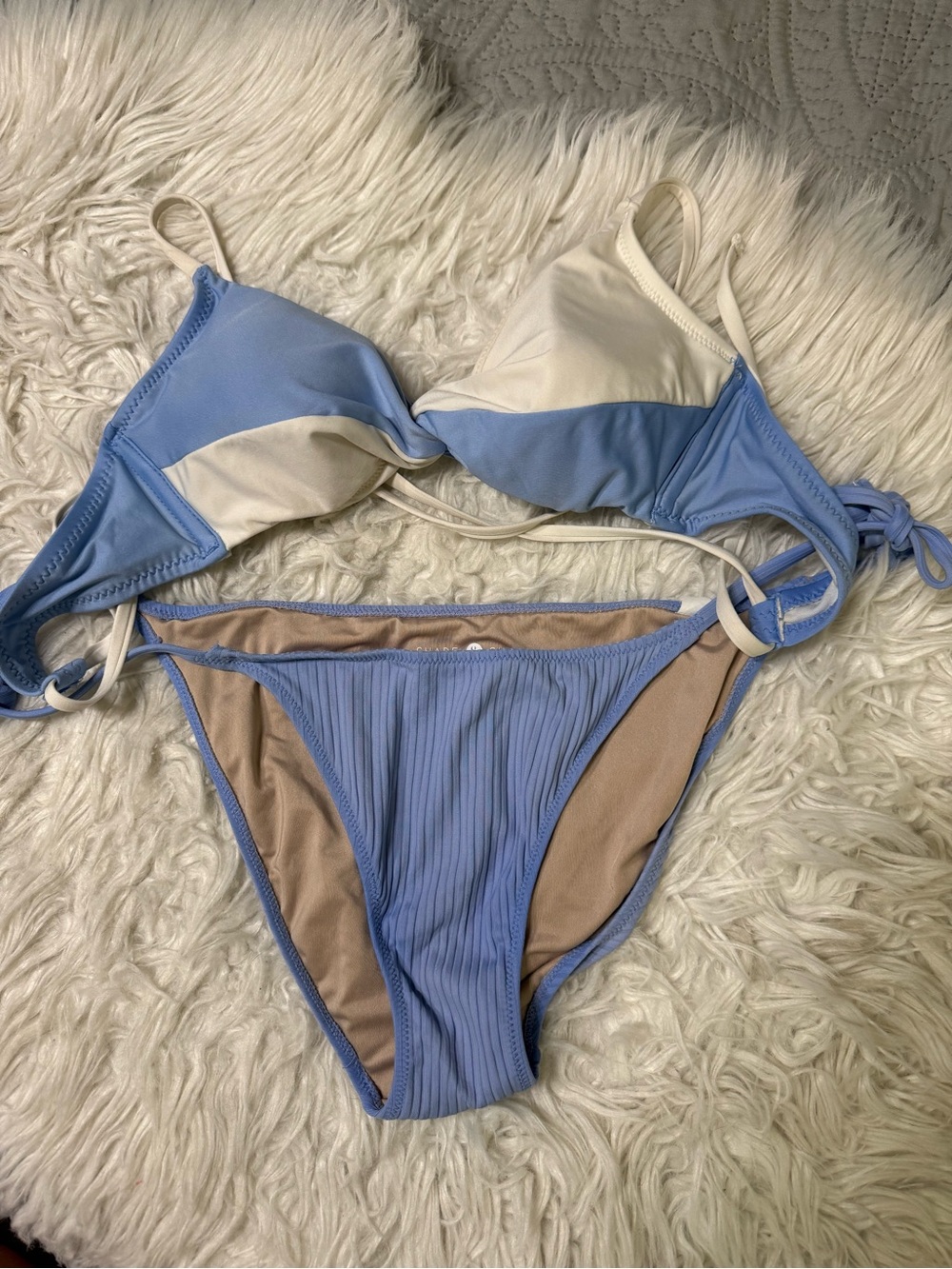 Shade & Shore Periwinkle White String Bikini Swimsuit M